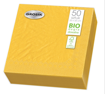 Grosik Serwetki biodegradowalne żółte 33 x 33 cm 50 sztuk
