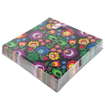 Serwetki Folky Style black , Serwetki Tete a Tete 3-warstwowe 33x33cm składane 1/4 20szt w paczce