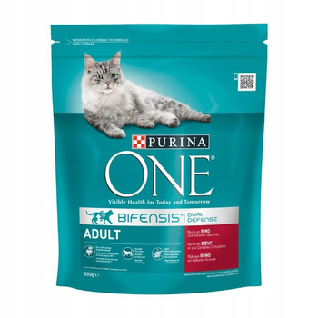 PURINA ONE Adult Pełnoporcjowa karma dla dorosłych kotów bogata w wołowinę i pełne ziarna 800 g
