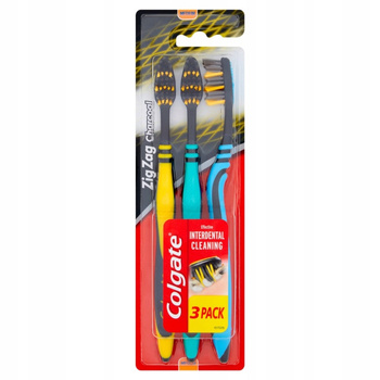 Colgate ZigZag Charcoal Szczoteczka do zębów średnia MEDIUM z węglem aktywnym 3 sztuki