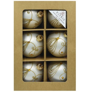 Vitbis Bombka szklana pętelka białe 80mm 6szt.