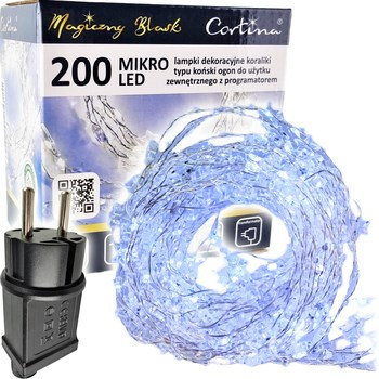 Lampki 200 LED koński ogon gwiazdki/koraliki z programatorem na transformator cool white