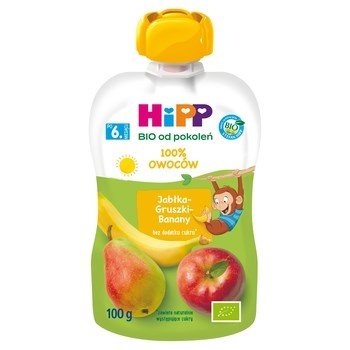 HiPP BIO Mus owocowy 100% owoców po 6 miesiącu jabłka-gruszki-banany 100g