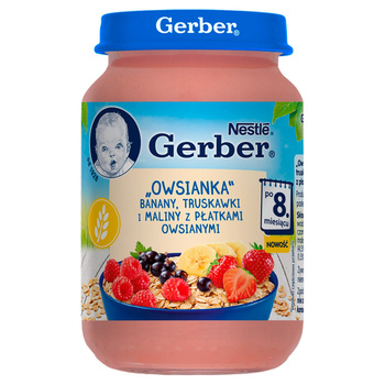 Gerber „Owsianka" Banany truskawki i maliny z płatkami owsianymi dla niemowląt po 8 miesiącu 190g