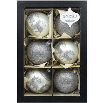 Vitbis Bombka szklana srebrna sypanka i jelonek 80 mm 6szt. mix
