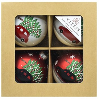 Vitbis Bombka szklana auto biało czerwone 80mm 4 szt.