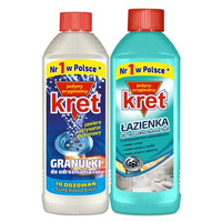 KRET Granulki do udrożniania 400g + Żel 500g Łazienka Zestaw w super cenie