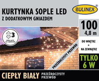 Kurtynka sople 100 LED biały ciepły z dodatkowymgniazdkiem z zasilaczem, 4,8M dekoracji, na zewnątrz i do wnętrz