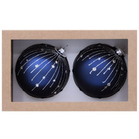 Vitbis Bombka szklana dekorowana w kryształki granatowa 100mm 2szt.