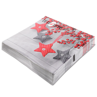 Serwetkigray-red stars , Serwetki Tete a Tete 3-warstwowe 33x33cm składane 1/4 20szt w paczce