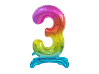 Balon foliowy B&C Cyfra stojąca 3, tęczowa, 74 cm