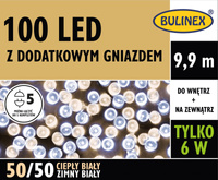Lampki 100 LED biały zimny/biały ciepły z dodatkowym gniazdkiem i zasilaczem, 9,9M dekoracji, na zewnątrz i do wnętrz