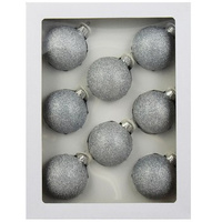 Vitbis Bombka szklana brokatowane srebrne 8szt.