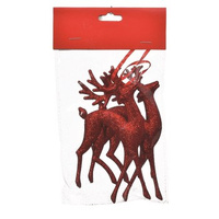 Ozdoby z plastiku, zestaw 2 sztuk, renifery 15 cm czerwone, do powieszenia