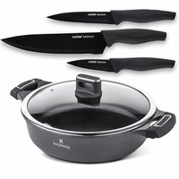 Rondel 28cm z pokrywą 4,1 l Valdinox Strong + komplet 3 noży kuchennych Valdinox Initio