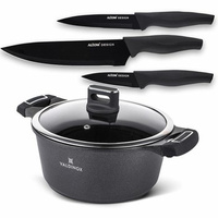 Garnek 24cm z pokrywą 4,3 l Valdinox Strong + komplet 3 noży kuchennych Valdinox Initio