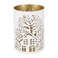 Lampion metalowy, biały domek TIN TOURS