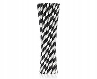 Słomki papierowe czarne paski, 6x197 mm / 250 szt