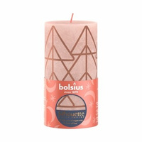 Bolsius Świeca pieńkowa rustic Silhouette 130/68 Mglisty Róż + choinki