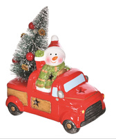 Jumi Samochód z bałwanem z ceramiki z choinką 5x LED, na baterie 2xLR44