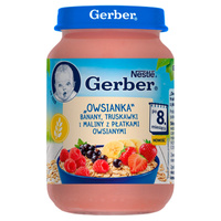 Gerber „Owsianka" Banany truskawki i maliny z płatkami owsianymi dla niemowląt po 8 miesiącu 190g