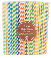 Słomki papierowe SHAKE miks kolorów paski, 8x252mm / 200 szt