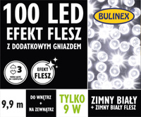 Lampki FLESZ 100 LED biały zimny + biały zimny flesz, z dodatkowym gniazdkiem z zasilaczem, 9,9M dekoracji, na zewnątrz i do wnętrz