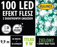 Lampki FLESZ 100 LED zielony + biały zimny flesz z dodatkowym gniazdkiem z zasilaczem, 9,9M dekoracji, na zewnątrz i do wnętrz