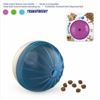 Kula "Bally" na suchy pokarm dla kotów oraz małych i średnich psów; dostępne kolory: fioletowy, zielony i niebieski; średnica 12 cm