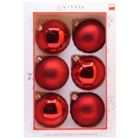 Vitbis Bombka szklana czerwona matowa i lakierowana 70mm 6szt. mix