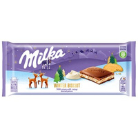 Milka Winter Biscuit Czekolada mleczna z nadzieniem mlecznym oraz kawałki ciasteczek 100 g