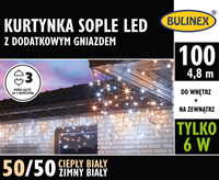 Kurtynka sople 100 LED biały zimny/biały ciepły z dodatkowymgniazdkiem z zasilaczem, 4,8M dekoracji, na zewnątrz i do wnętrz