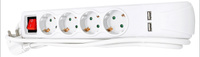 Listwa 4-gniazdowa z wyłącznikiem + 2 porty USB