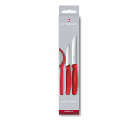 Zestaw noży do warzyw i owoców Swiss Classic z obieraczką, 3 elementy komplet czerwony VICTORINOX