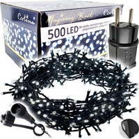 Lampki 500 LED zewnętrzne na transformator + programator + dodatkowe gniazdo + timer cool white