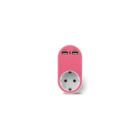 Adapter z gniazdem sieciowym i podwójnym portem USB różowy