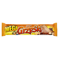 Grześki Mega Wafel przekładany kremem o smaku toffi w czekoladzie mlecznej 48 g