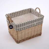 Koszyk prostokątny z uchwytami szara kratka 36x26x26 cm