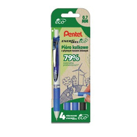 Pentel Komplet 4 piór kulkowych EnerGel BL77 ECO - czarny x 1, niebieski x 3