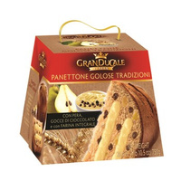 Ciasto Panettone Granducale z nadzieniem gruszkowym, kandyzowaną gruszką i kawałkami czekolady 750g