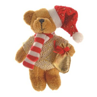 Ozdobne misie mikołaje i renifery z workami prezentów do powieszenia