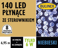 Lampki 140 LED niebieskie płynące z zasilaczem, 6,95M dekoracji, na zewnątrz i do wnętrz