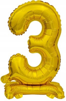 Balon foliowy B&C Cyfra stojąca 3, złota, 38 cm