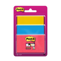 Karteczki samoprzylepne Post-it® Super Sticky, 3x45 kolorowych karteczek w różnych rozmiarach (czerwone 76x48mm, morskie 76x76mm, żółte 101x76mm)