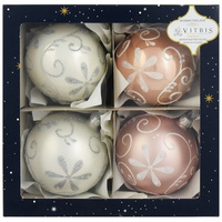 Vitbis Bombka szklana 100/4 szt. dekor kwiaty biały/róż