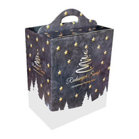 Duże pudełko świąteczne "Radosne Święta", pudełko szaro-białe w gwiazdki ze świątecznym nadrukiem