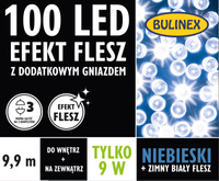 Lampki FLESZ 100 LED niebieski + biały zimny flesz z dodatkowym gniazdkiem z zasilaczem, 9,9M dekoracji, na zewnątrz i do wnętrz
