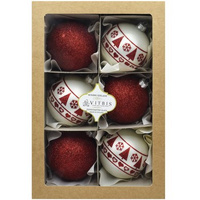 Vitbis Bombka szklana folkowa biała czerwona 80 mm 6szt.