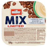 Müller Mix Jogurt o smaku waniliowym z płatkami kukurydzianymi oblanymi czekoladą mleczną 130 g