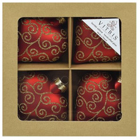 Vitbis Bombka szklana ornamenty czerwone 4 szt.